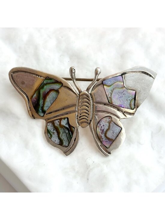 Jewelry - Butterfly Figural Abalone Mexican 925 Sterling Silver Navajo Vintage Brooch